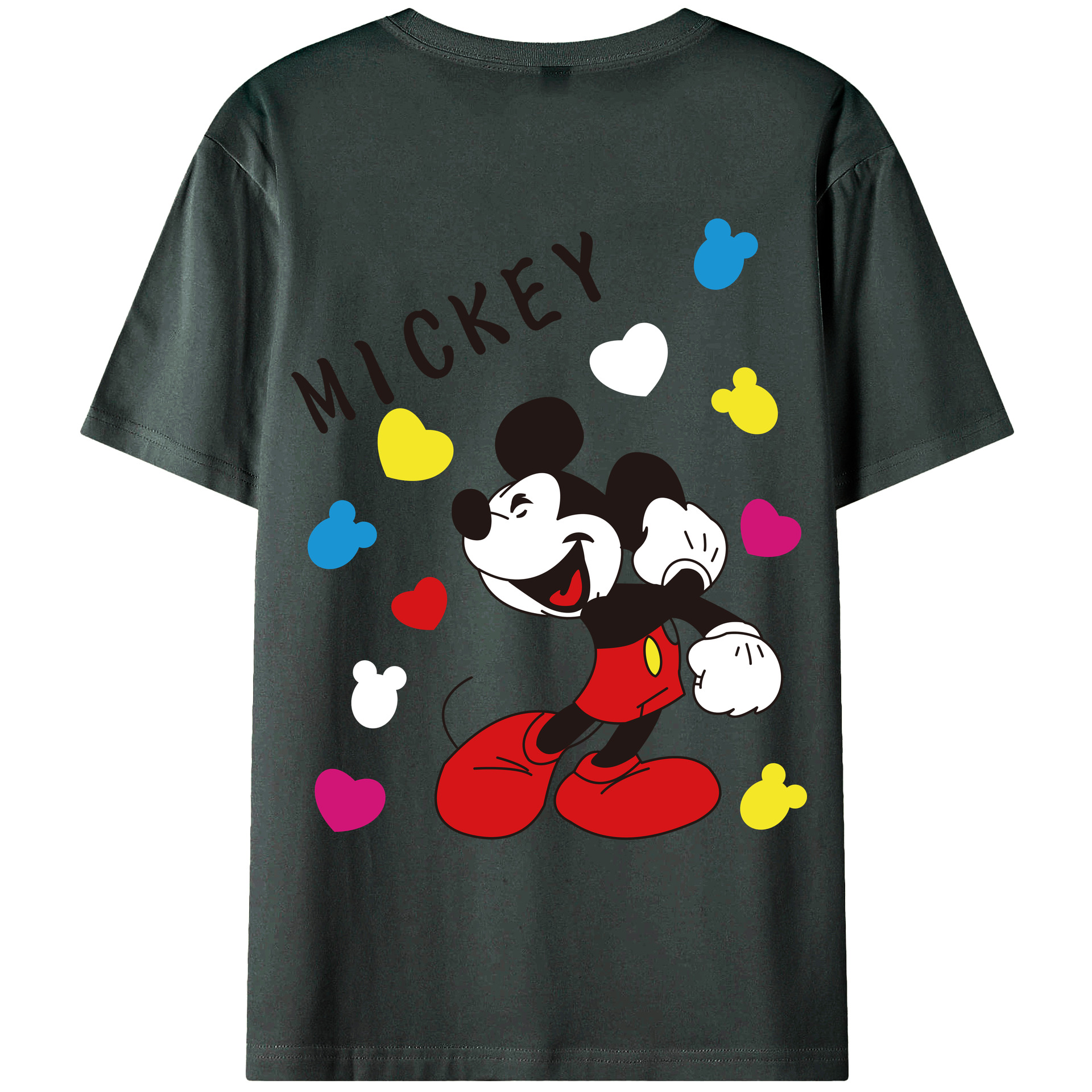 ミッキーマウス Mickey Mouse 綿100％ メンズ半袖Tシャツ（バックプリント） 通気性